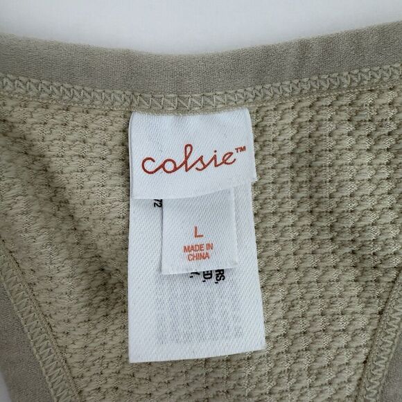 Colsie Racerback One Piece Romper Henley Waffle Knit Stretch Beige/Taupe Sz L - Picture 6 of 13